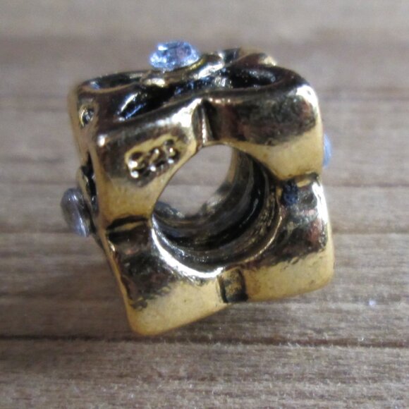 Flower Cube Gold Plated Sterling Silver European Charm with Crystals - Picture 6 of 6